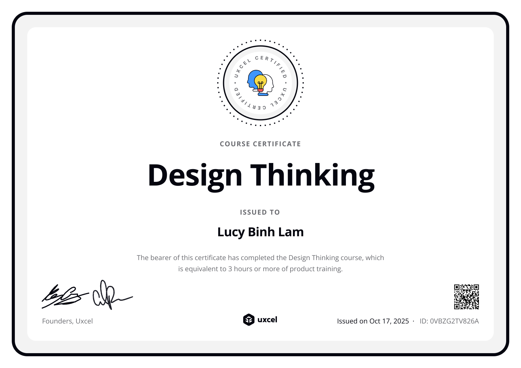 Lucy Binh Lam's certificate